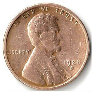 1928-S 1¢ LINCOLN WHEAT CENT COIN, LOW MINTAGE PENNY, WHEAT LINES